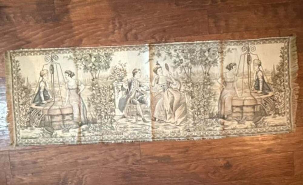 Vintage Woven French Courting Scene Tapestry Table Runner Wall Hanging